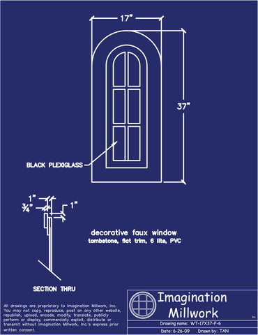 Faux Window - Tombstone Shape - 17" x 37"
